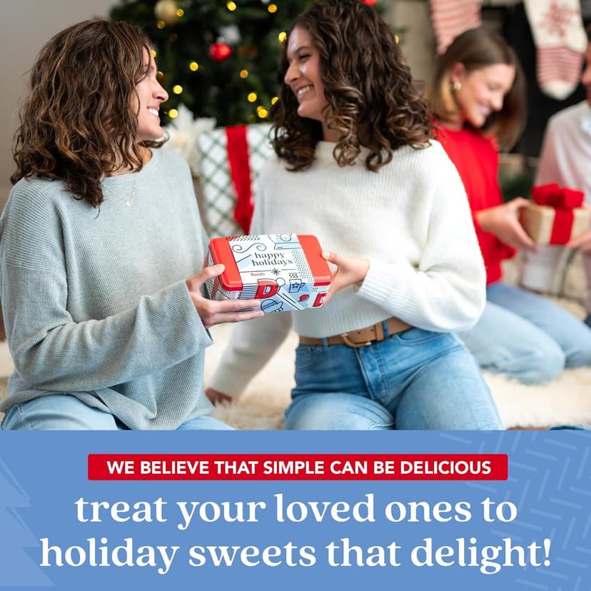 David's Cookies Happy Holidays Mini Cookies in Sweet Sampler Tin - Assorted Mini Christmas Cookies with Chocolate & White Chocolate Chip and Red Velvet - Gourmet Cookie Gift Basket for Christmas 14oz