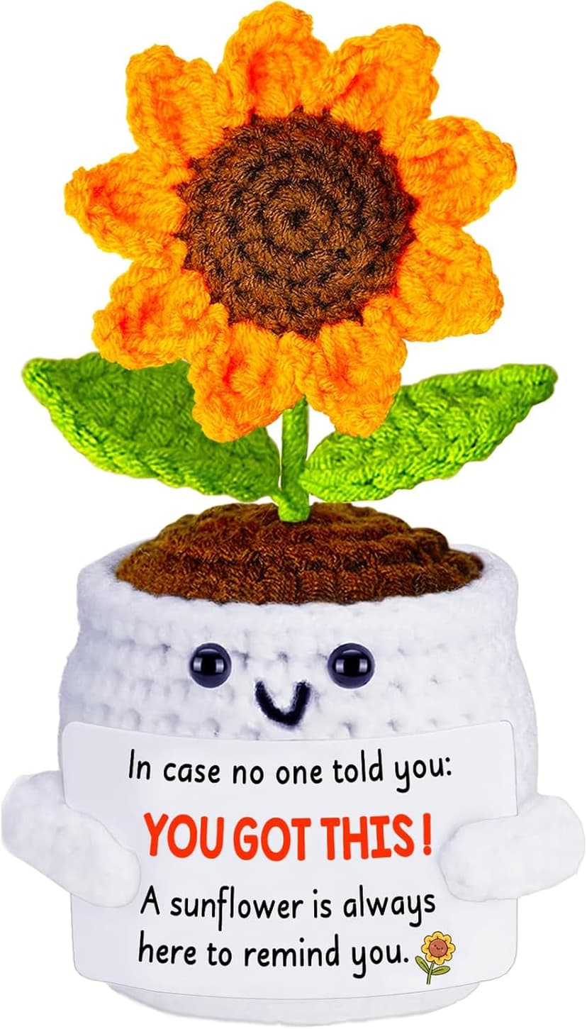 Birthday Gifts for Women, Positive Crochet Sunflower Emotional Support Gift Handmade Plush Doll, Thank You Unique Friendship Gifts for Sister Best Friend Coworker Men Teen Girls, Womens Xmas Present