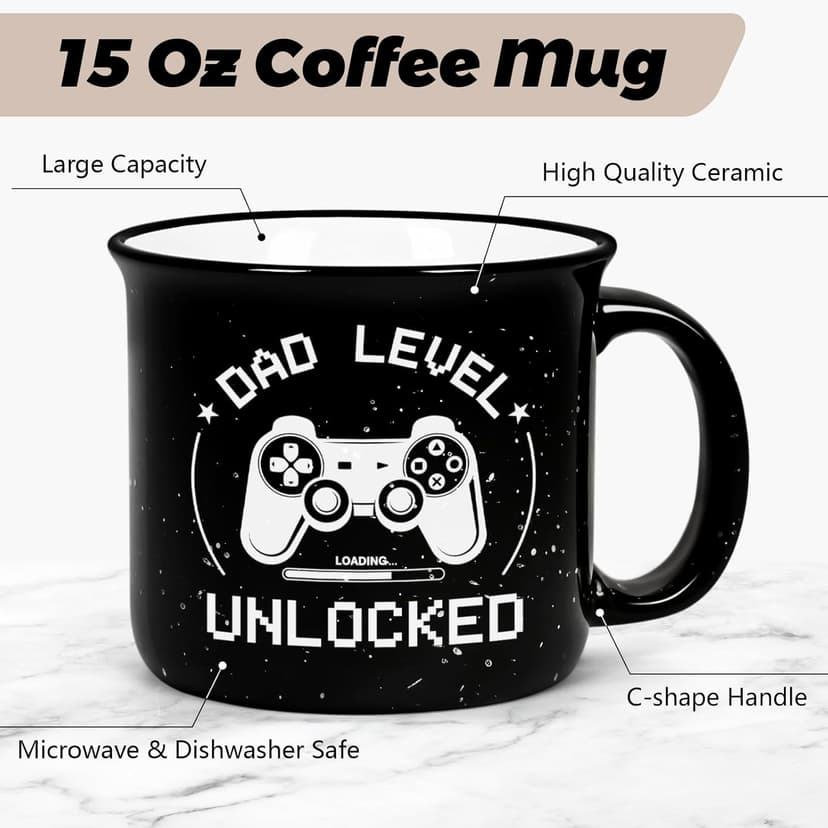 Cabtnca New Dad Gifts First Time, Dad Level Unlocked Mug, Birthday Christmas Father's Day Gifts for New Daddy, 15 Oz