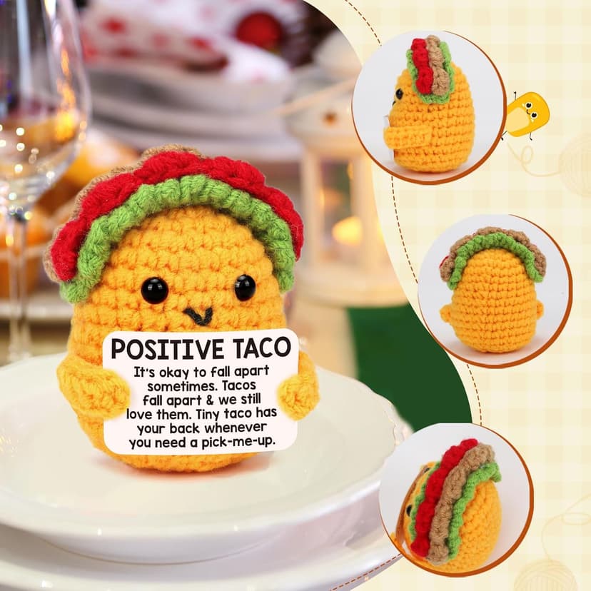 Mini Emotional Taco Support Funny Birthday Gifts for Women Men Mom Dad Husband Daughter Sister Friend Coworker Inspirational Relaxation Gifts Positive Crochet Animals Party Favors Christmas Stuffer