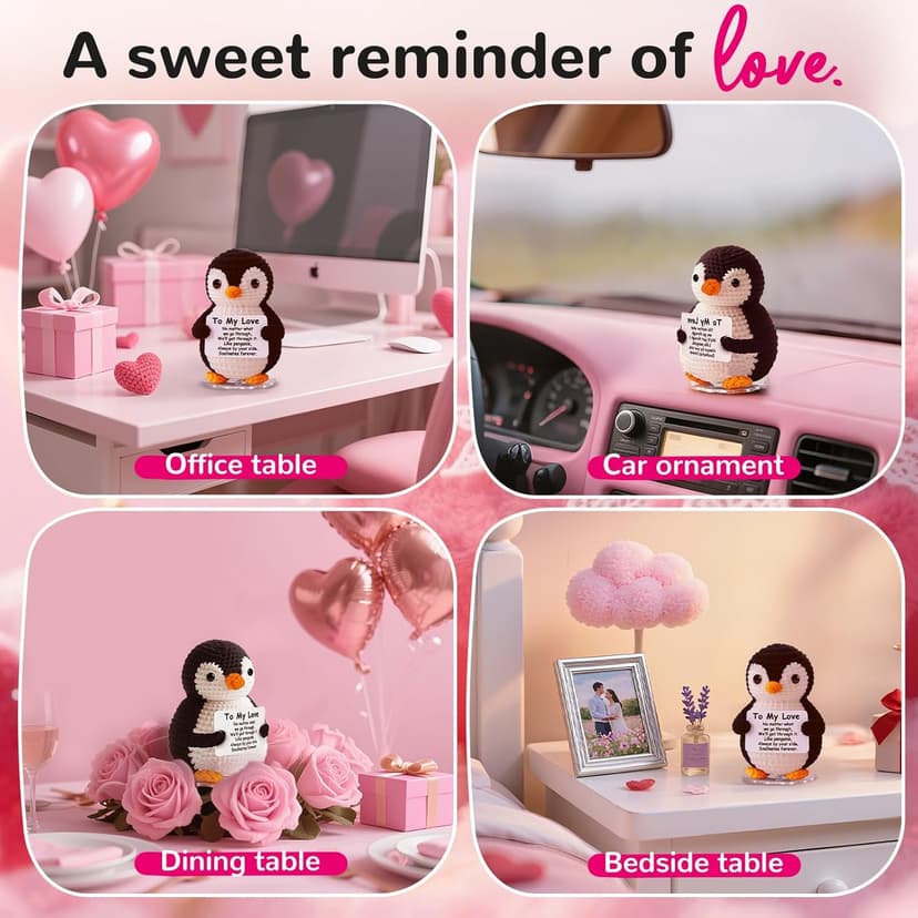 Love Crochet Couples Gifts for Boyfriend Girlfriend, Positive Emotional Support Handmade Penguin Crochet,Birthday Valentine's Day Wedding Anniversary Romantic Men Women, I Love You Gift for Him Her