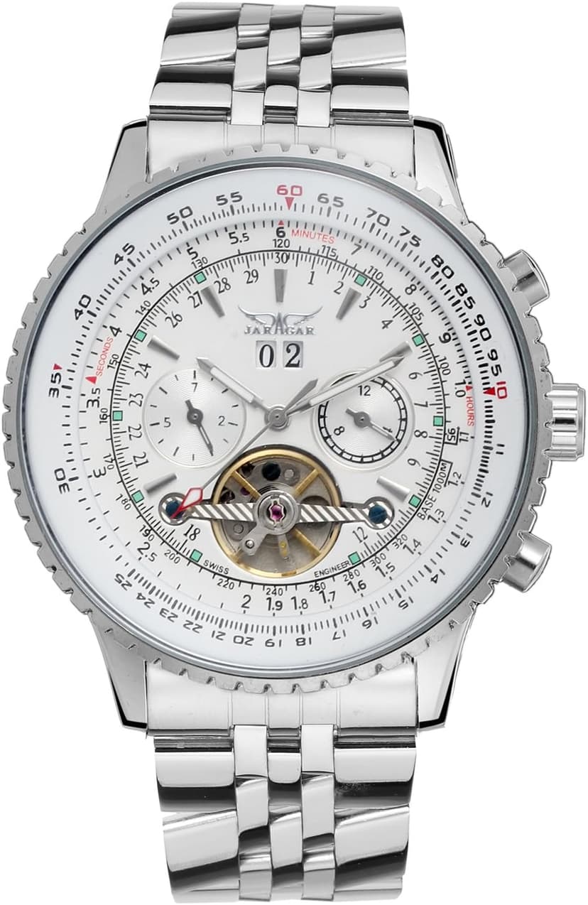 FORSINING Men's Self Winding Waterproof Automatic Stainless Steel Skeleton Tourbillon Calendar Wrist Watch