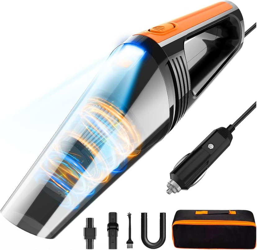 Car Vacuum, Portable Car Vacuum Cleaner High Power 8000Pa, Small 12V Handheld Vacuum with LED Light,16.4Ft Corded, Deep Detailing Cleaning Kit of Car Interior with Dry for Men/Women