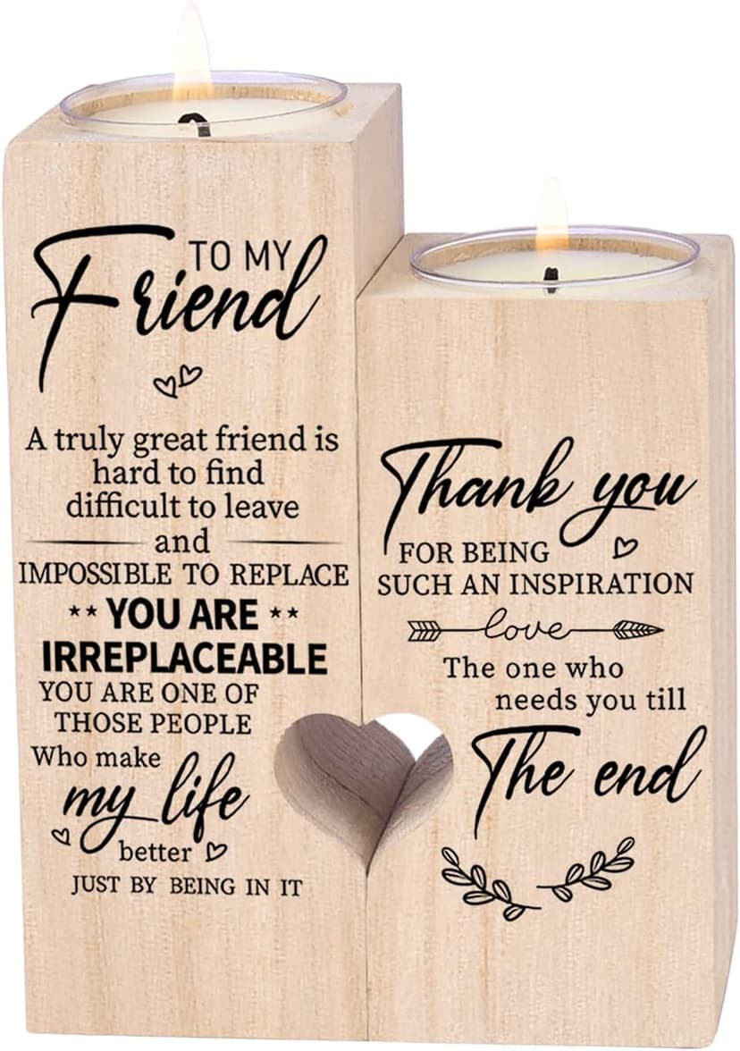 Double-Sided Printing Wooden Candle Holders-to My Friend,You are IRREPLACEABLE, Thank You for Being My Unbiological Sister.Women Female Girl Friends Personalized Custom Friendship Birthday Gift