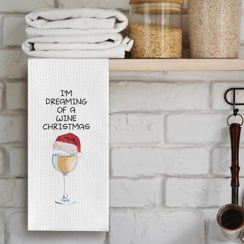 Christmas Wine Kitchen Towels - Hand, Dish, and Tea Towels for Wine Lovers - Funny Gift for Women - 16 X 24