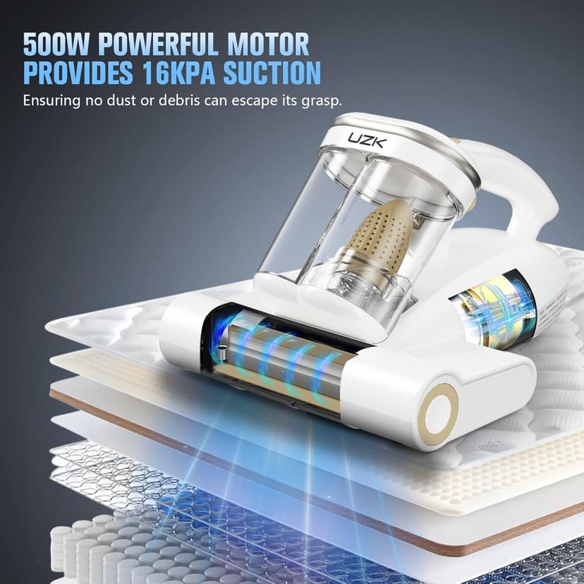 Bed Vacuum Cleaner Mattress Vacuum Cleaner,16Kpa Powerful Handheld Vacuums with UV-C Light & Double Dust Cup & High Heating & Ultrasonic & Anion for Bed Sofa