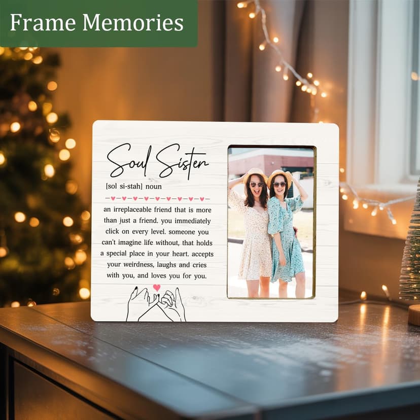 Soul Sister Gifts Picture Frame for BBF Friends Bestie, Long Distance Friendship Wooden Picture Frames
