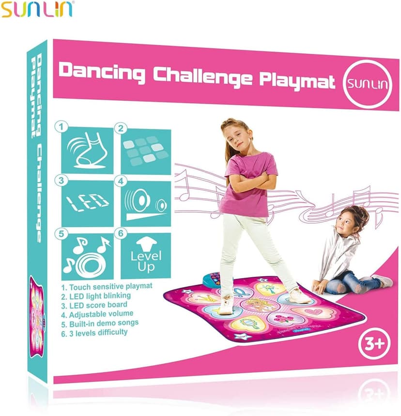 SUNLIN Dance Mat - Rhythm Step Play Mat - Dance Game Toy Pad with LED Lights, Gift for Kids Girls 3-12, Adjustable Volume, Built-in Music, 3 Challenge Levels