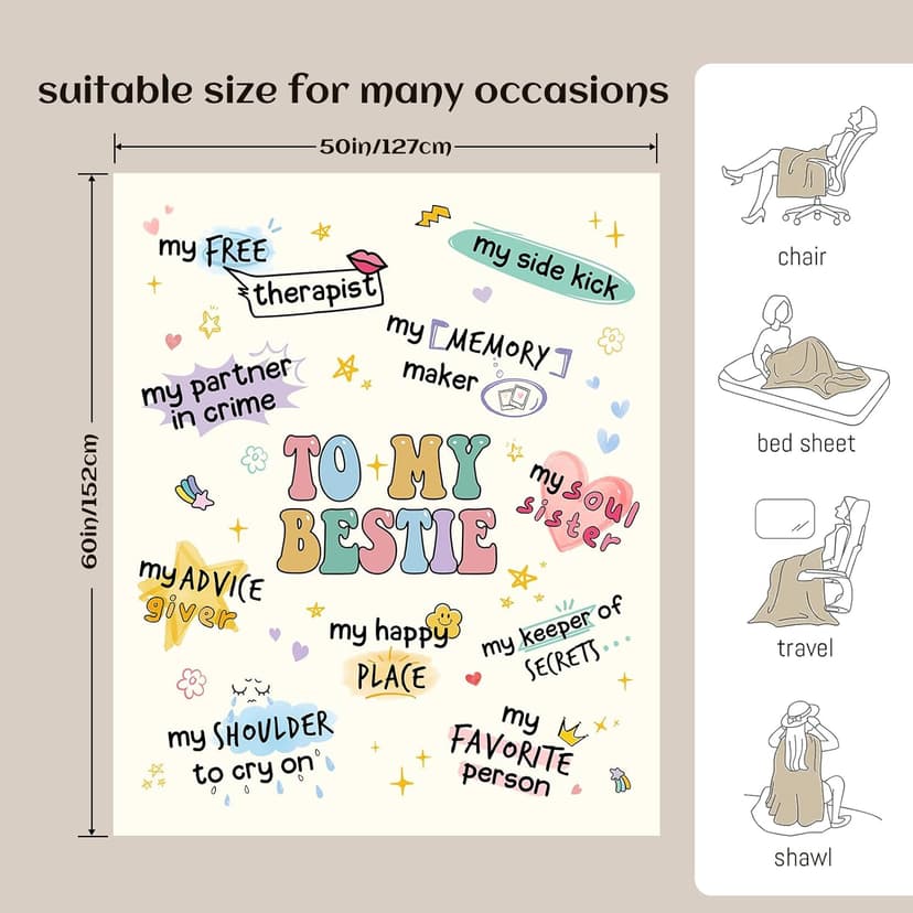 Best Friend Birthday Gifts for Women, Best Friends Blanket, Bestie Gift for Women, Friendship Gifts for Woman, Bestie Birthday Gift for Woman Friendship, Yellow Throw Blanket 60”x50” Inches