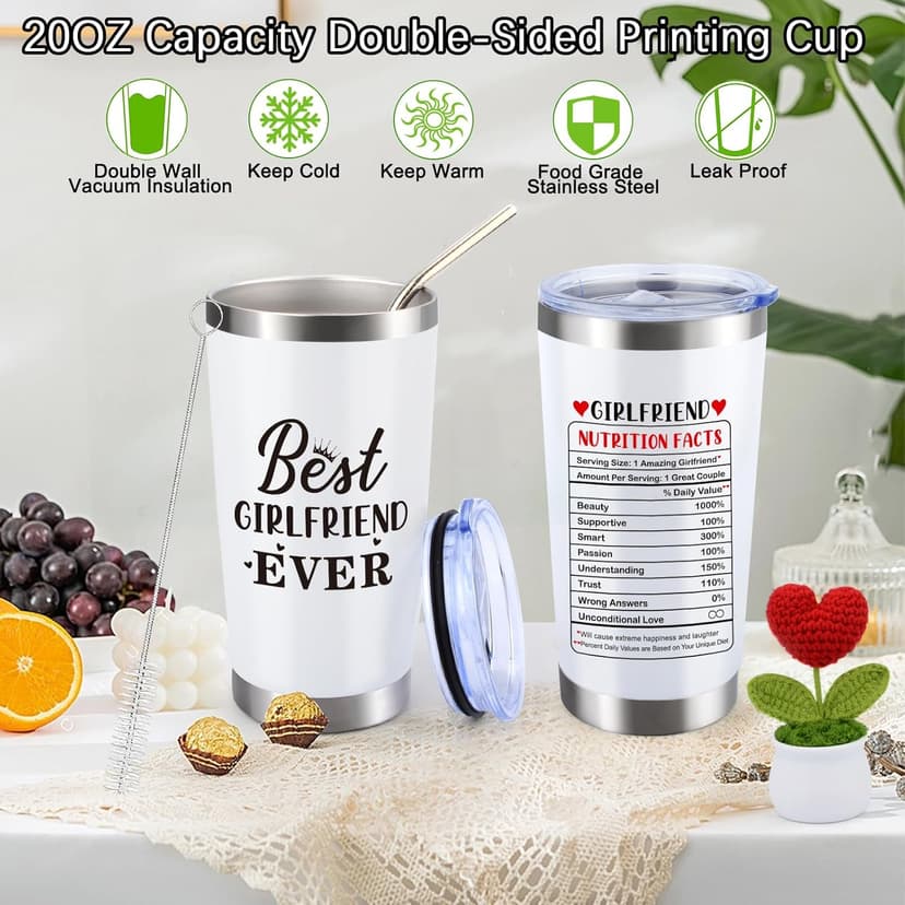 Gifts for Girlfriend Women Her, Girlfriend's Birthday Gifts, 1 Year Gift for GF Anniversary, Best Girlfriend Ever Tumbler Gift Set, Coolest I Love You Couple Presents, I Love My GF Cute Present