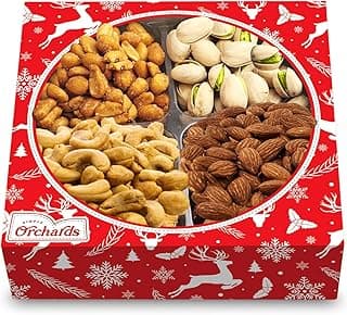 Christmas Nuts Gift Basket for Holiday Season, Premium Mixed Nut Assortment Gift Gourmet Snack Food Present Box, Christmas Gift Basket for Family (4 Sectional)