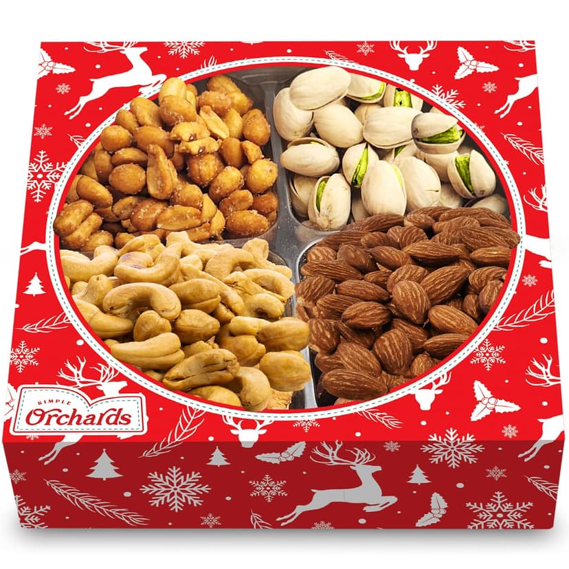 Christmas Nuts Gift Basket for Holiday Season, Premium Mixed Nut Assortment Gift Gourmet Snack Food Present Box, Christmas Gift Basket for Family (4 Sectional)