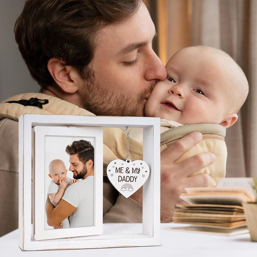 New Dad Gifts, First Time Dad Gifts, Me and My Daddy Picture Frame, Baby Gift for Daddy,Room Decor Vintage Style,Baby Gender Neutral Rotating Photo Frame 4x6