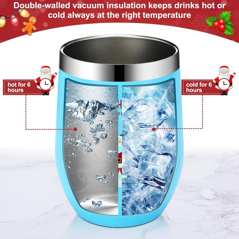 Layhit 7 Set Christmas Gifts Wine Tumbler with Lid Straw and Brush 12oz Insulated Stainless Steel Wine Cup Holiday Thank You Gift for Employee Coworker Operation Christmas(Classic Style)