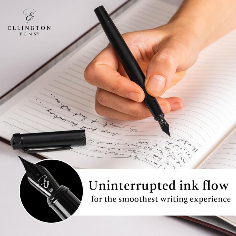 Ellington Pens Luxury Fountain Pen Set- Fountain Pens for Writing - Smooth Nib - Includes Refillable Ink Converter, 3 Ink Cartridges [Black & Blue] (Fine, The Stealth)