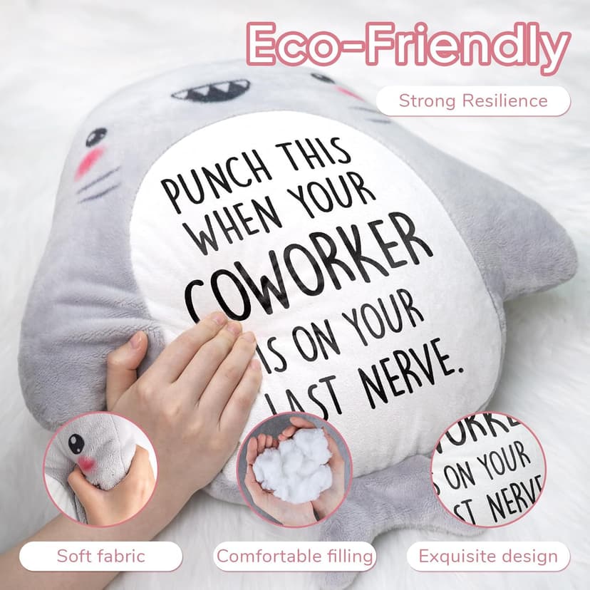 Novelty Cute Plush Shark Pillow- Funny Coworker Leaving/Birthday Gifts Offices, Gag Gift for Friend Sister Brothers Boyfriend Girlfriend Husband Wife, Stress Relief, White Elephant Gifts