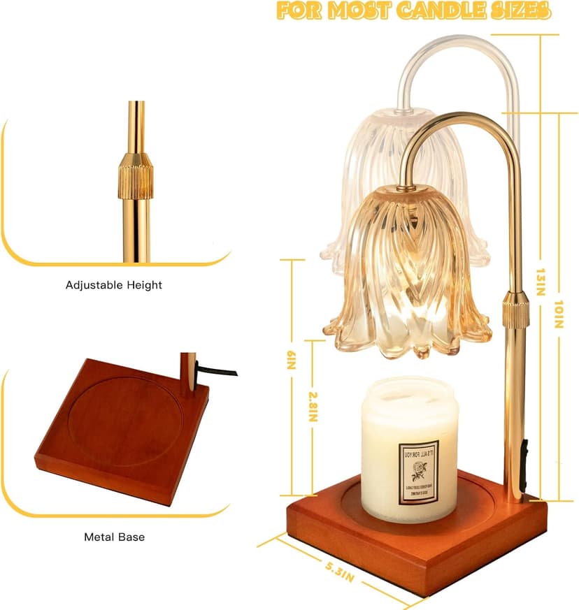 Candle Warmer Lamp with Timer Dimmable, Birthday Gifts for Women Mom, House Warming Gifts New Home Decor, Wax Melt Warmer for Jar Candles with 2 Bulbs