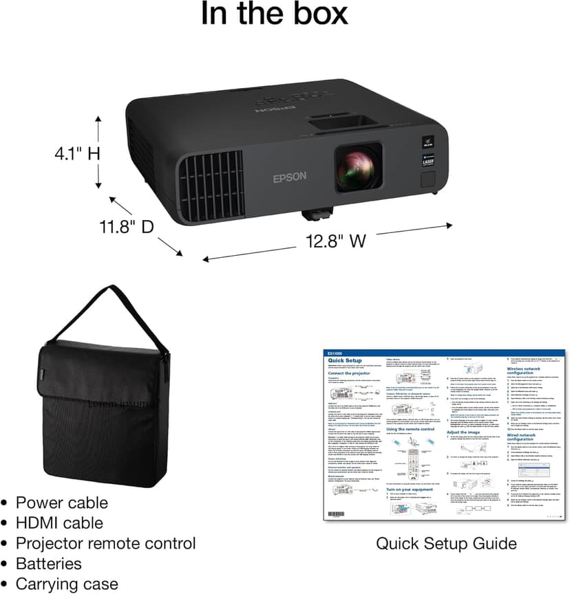 Epson Pro EX11000 3-Chip 3LCD Full HD 1080p Wireless Laser Projector, 4,600 Lumens Color/White Brightness, Miracast, 2 HDMI Ports, USB Power for Streaming, Built-in 16W Speaker