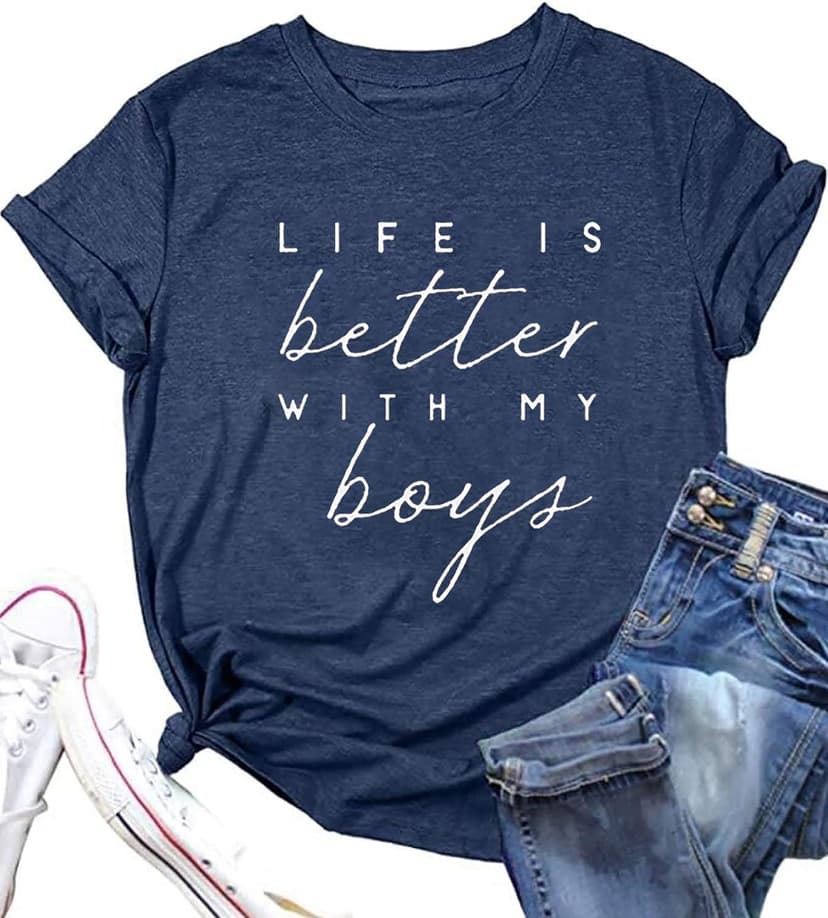 Boy Mom Shirt for Women Mom Shirts Mother Gifts T Shirt Mom of Boys Funny Tops Tees