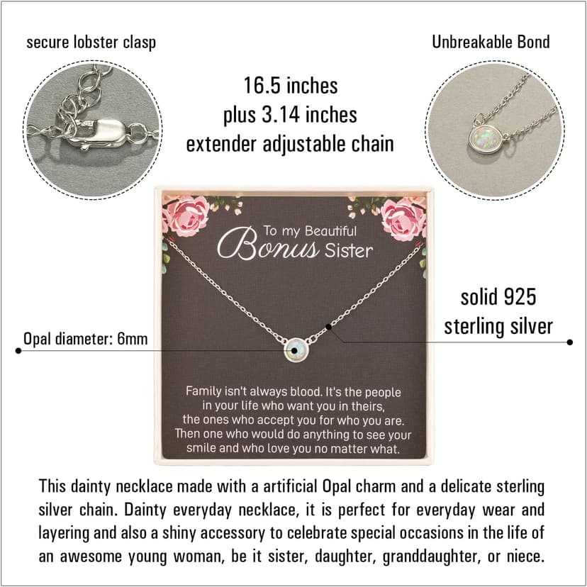 RareLove Sister in Law Christmas Gifts,Gifts for Sister in Law,925 Sterling Silver White Opal Necklace for Unbiological Bonus Sisters Gift,Wedding,Thank You,Bridesmaid,Bridal Shower Gift