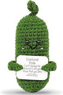 Hoedia Handmade Emotional Pickle Gift, Cucumber Crochet Doll Inspirational Gifts with Cards, Cute Knitted Funny Support Potato Friend Birthday Mothers Day Easter Basket Stuffers (Emotional Pickle)