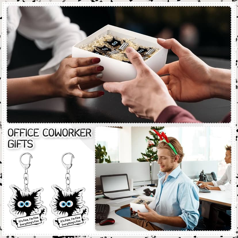 Funny Black Cat Keychains It's Fine Everything's Fine Appreciation Gifts for Cat Lovers Women Coworkers Employees