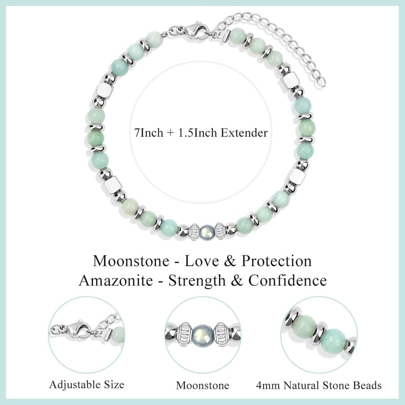 𝗚𝗶𝗳𝘁𝘀 𝗳𝗼𝗿 𝗪𝗼𝗺𝗲𝗻 𝗠𝗼𝗼𝗻𝘀𝘁𝗼𝗻𝗲 𝗕𝗿𝗮𝗰𝗲𝗹𝗲𝘁 Amazonite Colorful Imperial Jasper Stainless Steel Beads Bracelets, Graduation Mothers Day Christmas Birthday Gifts for Her Women