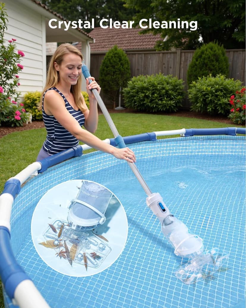 InoKraft Pool Vacuum for Above Ground Pool, Cordless Handheld Pool Vacuum for Inground Pools, Rechargeable Pool Cleaner with Powerful Suction up to 18.5 gallons/min, Ideal for Leaves, Debris, Blue