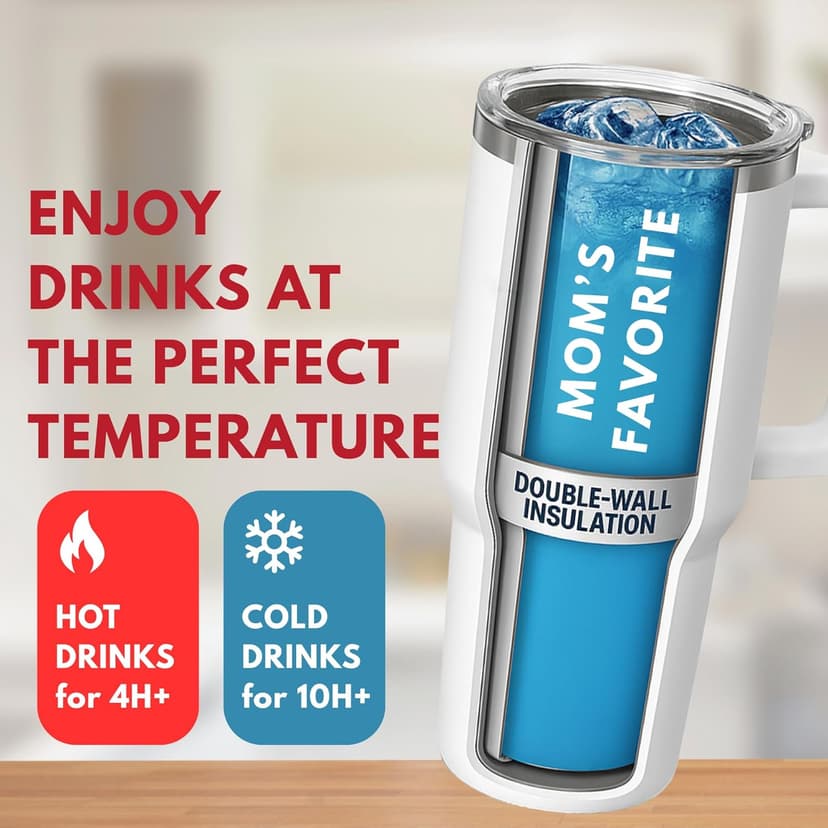 Vivulla68 Best Mom Ever Tumbler With Handle 40oz, Mommy Coffee Mug, Mama Tumblers, Momma Gift Ideas, Funny Birthday Present For Her, Cute Mother Day Gift Tumbler, Mom Cup