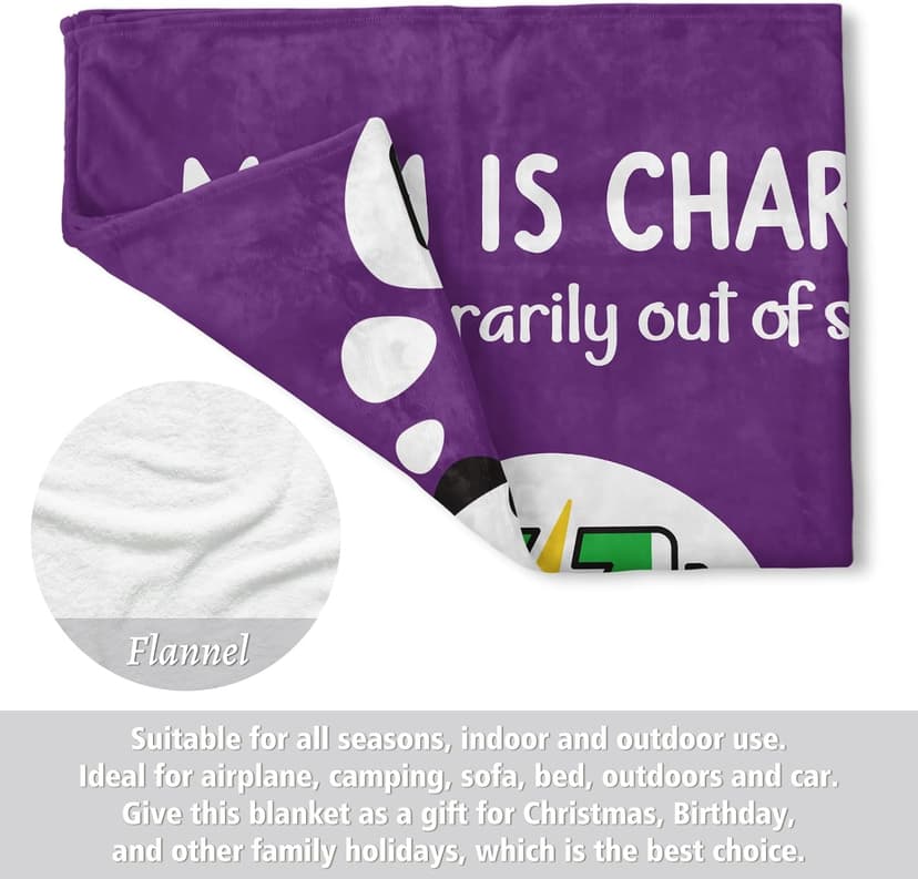 Craftique Gifts for Mom Birthday Christmas- Funny Soft Mom is Charging Blanket- New Moms Gifts for Women, Practical Blanket Throw for Napping Travel, 60”×50”