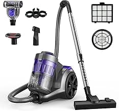 Aspiron 1700W Canister Vacuum Cleaner, 45Kpa Bagless Vacuum Cleaner, Multi-Cyclonic Filtration, 2 Anti-Allergen HEPA Filters, 3.5QT Dust Cup, 4 Tools, Corded Vacuum for Hard Floor, Pet Hair, Violet