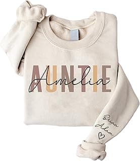 DILYPOD Personalized Auntie Name Sweatshirt, Custom Auntie with Kids Names On Sleeve, Aunt Sweatshirt, Aunt Gift, Christmas Shirt for Women, Gift for Mothers Day Womens Day Birthday