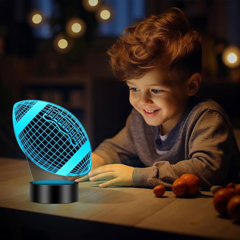 Linkax Football Gifts Stocking Stuffers for Kids Teens Boys Girls, Rugby 3D Illusion Night Light Christmas Gifts for Kids, 6 7 8 9 10 11 12 13 Year Old Birthday Presents Room Decor, Toys for Ages 8-13
