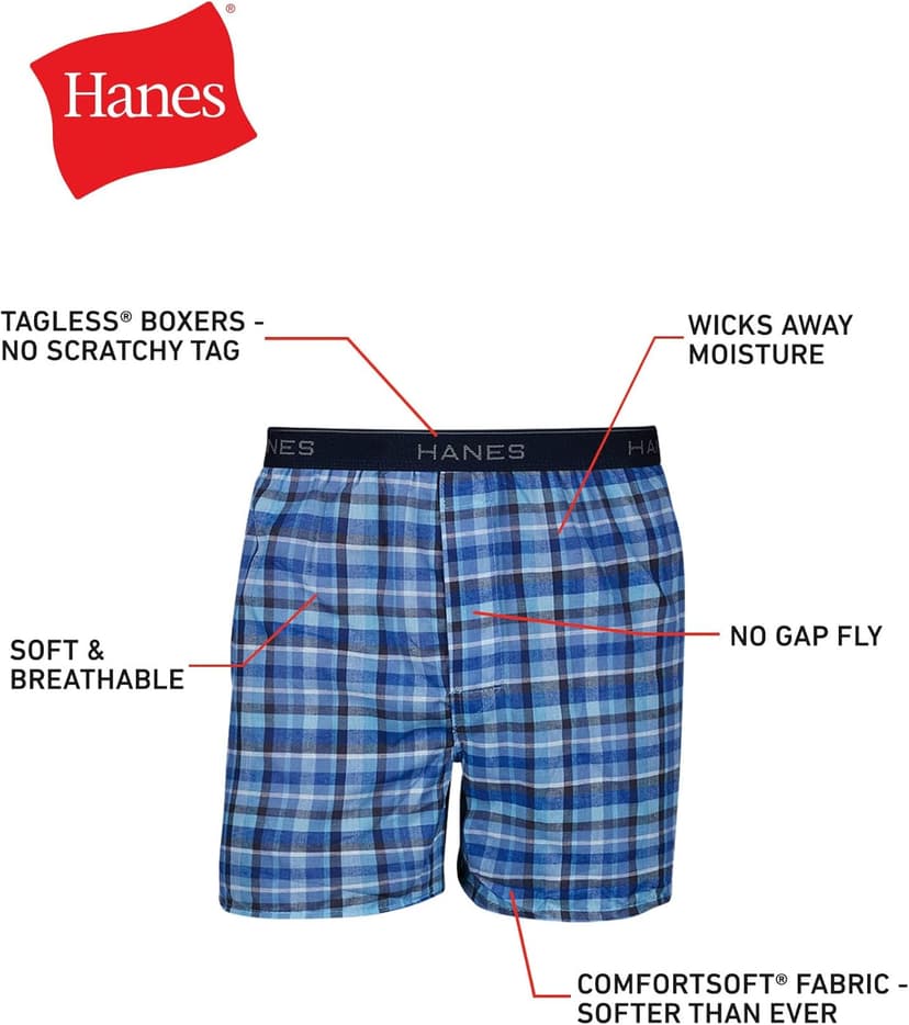 Hanes Pack, Cool & Breathable Cotton Underwear, Moisture-Wicking Boxers for Men