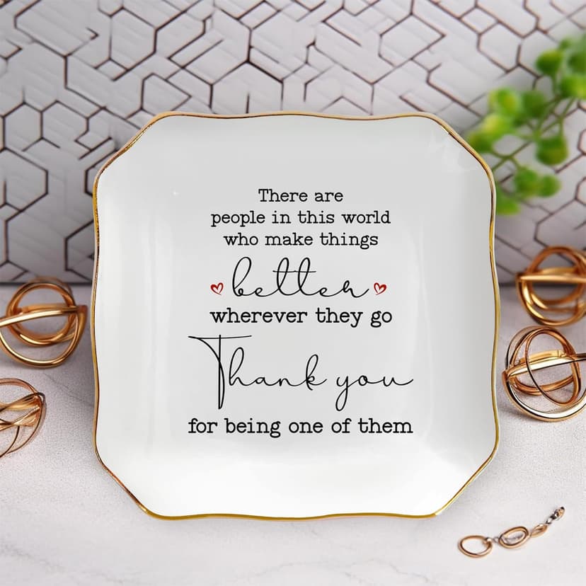 OASSIE Thank You Gifts for Women - 4"x4" Ceramic Jewelry Dish Tray - Birthday Appreciation Inspirational Gifts for Women Coworker Teacher Friends Employee