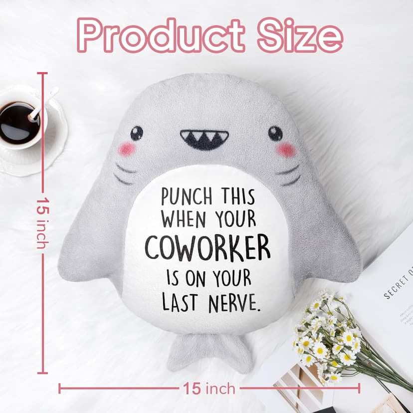 Novelty Cute Plush Shark Pillow- Funny Coworker Leaving/Birthday Gifts Offices, Gag Gift for Friend Sister Brothers Boyfriend Girlfriend Husband Wife, Stress Relief, White Elephant Gifts