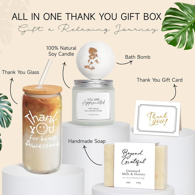 Thank You Gifts for Women, Teacher Appreciation Gifts, Employee Appreciation Gift for Coworkers Employees Teachers Nurse Secretary w Thanks Cards, Awesome Glass Cup