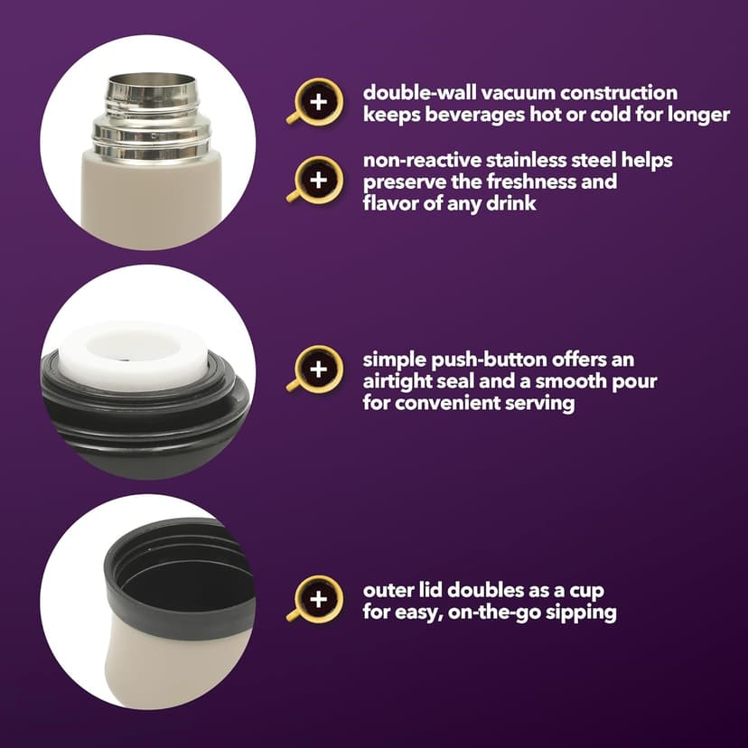 Mr. Coffee Silverleaf 23 oz Stainless Steel Thermal Bottle – Double Wall Vacuum Insulated Travel Mug with Leak-Proof Lid, Taupe – Hot & Cold Beverage Flask for Work, Commute, or Camping