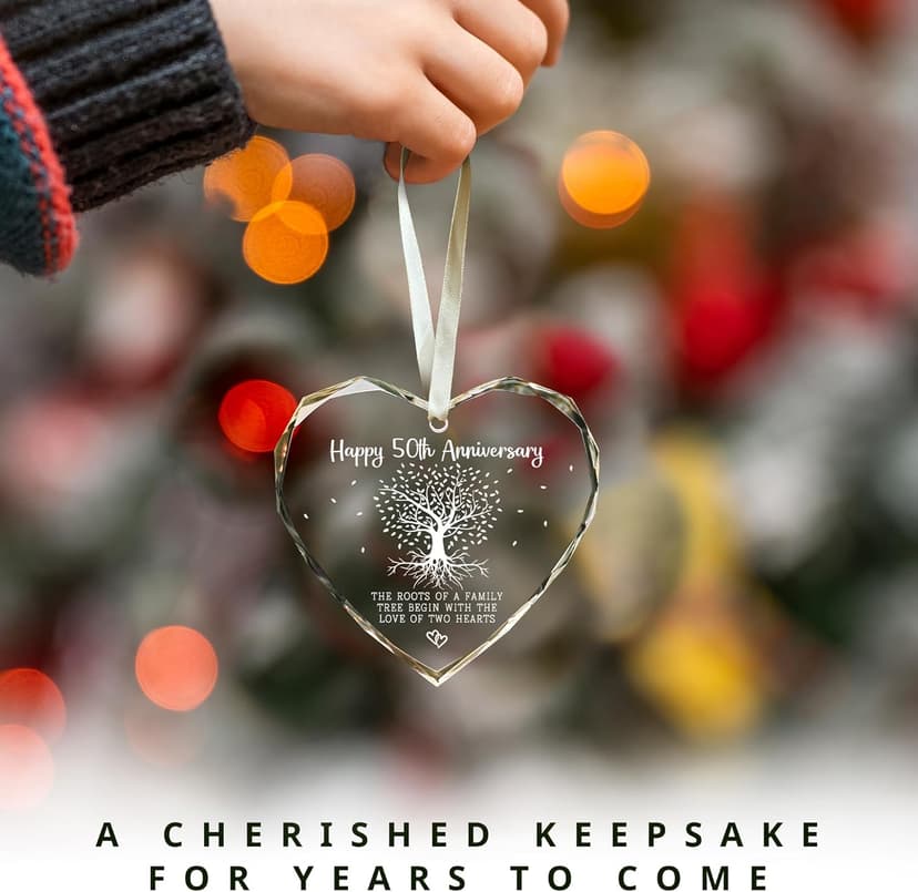 50th Anniversary Marriage Gifts for Couple - 50th Anniversary Wedding Gifts - 50 Wedding Ornaments for Couple, Her Him, Wife Husband, Parents - Glass Ornament
