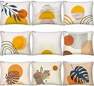 9Pcs Boho Cosmetic Bags Rainbow Retro Makeup Bag Sunshine Canvas Makeup Pouch for Purse Boho Nature Cosmetic Pouch Mid Centry Decor Travel Accessory Pouch