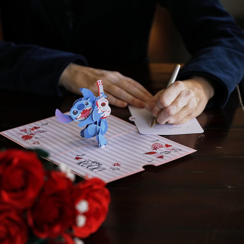 Lovepop Valentines Day Card for Her, Him - 3D Disney Pop-Up Cards - Lilo and Stitch - Stitch Rockin' - 5" x 7" - Blank Notecard & Envelope Included
