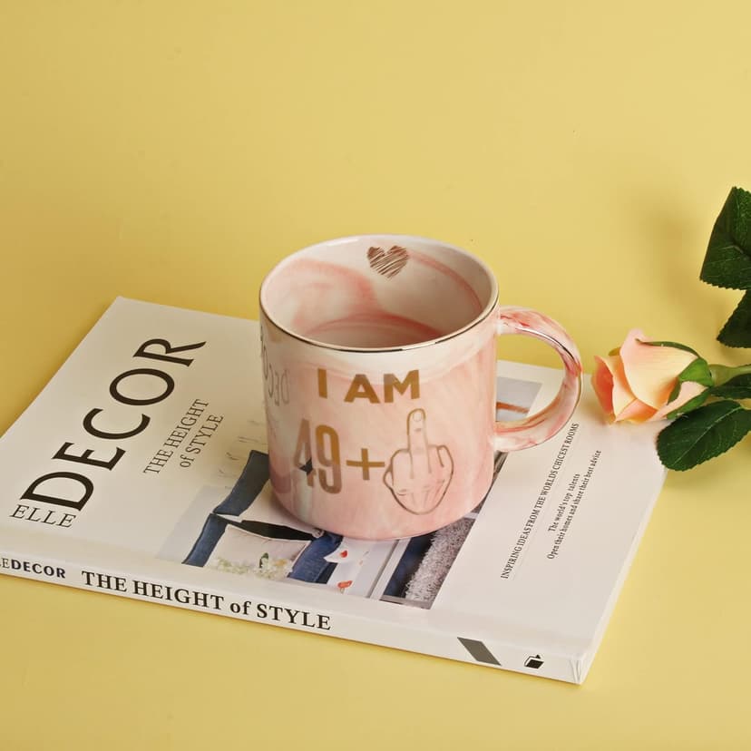 50th Birthday Gifts for Women - Funny Turning 50 Year Old Birthday Gift Ideas for Wife, Mom, Daughter, Sister, Aunt, Best Friends, BFF, Coworkers - Fabulous Pink Marble Mug, Ceramic 11.5oz Coffee Cup