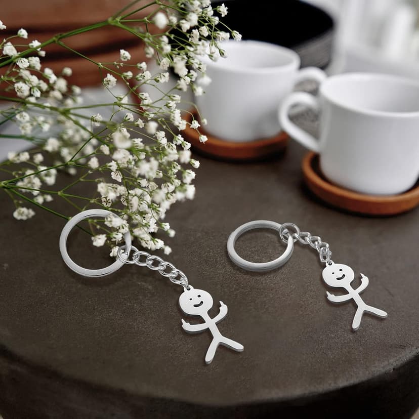 Junkin 3 Pcs Christmas Stainless Steel Funny Doodle Keychain Finger Keychain Long Distance Friendship Jewelry Gift Women Men