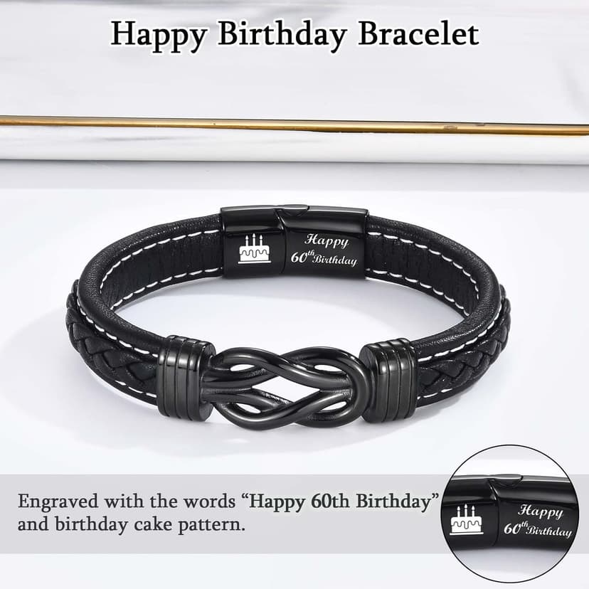 13th 16th 17th 18th 21st Birthday Gifts for Boys Him Male, Happy Birthday Leather Bracelet Gifts for 13 16 18 21 Year Old Boy Male Man Son Grandson Nephew Brother Friend with Sweet Birthday Card