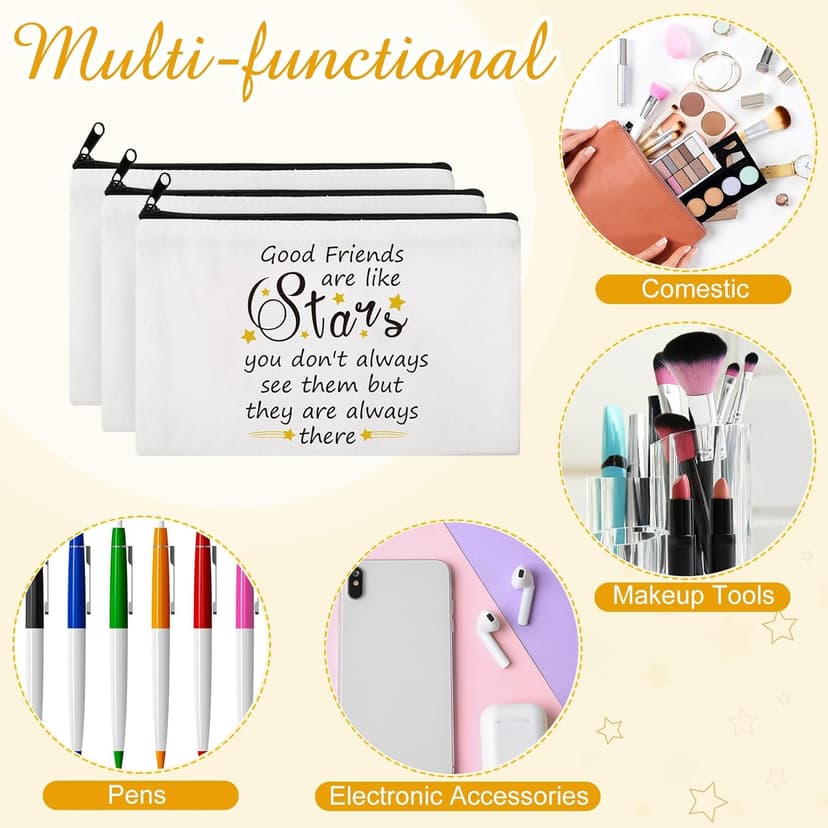 Paterr 24 Pcs Friend Gifts for Women Friendsgiving Makeup Bags Friendship Keychains Galentines Gifts Bulk Cosmetic Bags with Zipper for Roommate BFF Bestie Birthday Decorations(Star)