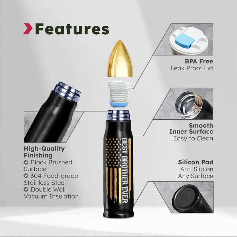 Gifts for Brother, Birthday Gifts from Sister, Present Ideas for Adult Older Bros - Best Brother Ever Bullet Tumbler 17Oz with Lid and Keychain, Insulated Travel Thermos Coffee Cup for Men
