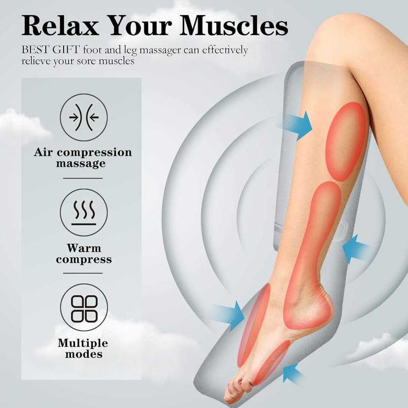 Gifts for Dad Mom Men Women Christmas Mothers Day, Fathers Day, Air Compression Massager with Heat for Foot, Leg, Calf, Thigh, Knee, Helpful for Vericose Veins, Muscle Fatigue, Cramps, Swelling, Edema