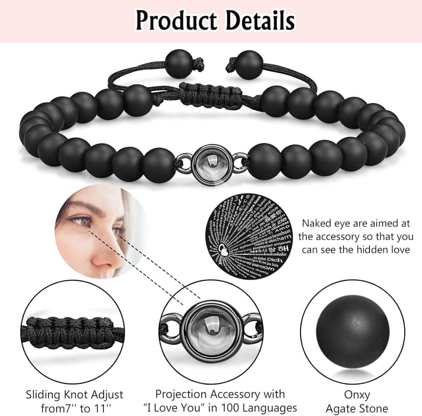 UNGENT THEM I Love You 100 Languages Bracelets Couples Gifts To My Men, Boyfriend, Girlfriend, Husband, My Love, Soulmate, Fiance - Anniversary Valentines Day Birthday Christmas Gift for Him and Her