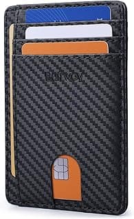 Buffway Slim Minimalist Front Pocket RFID Blocking Leather Wallets for Men and Women - Carbon Fiber Black