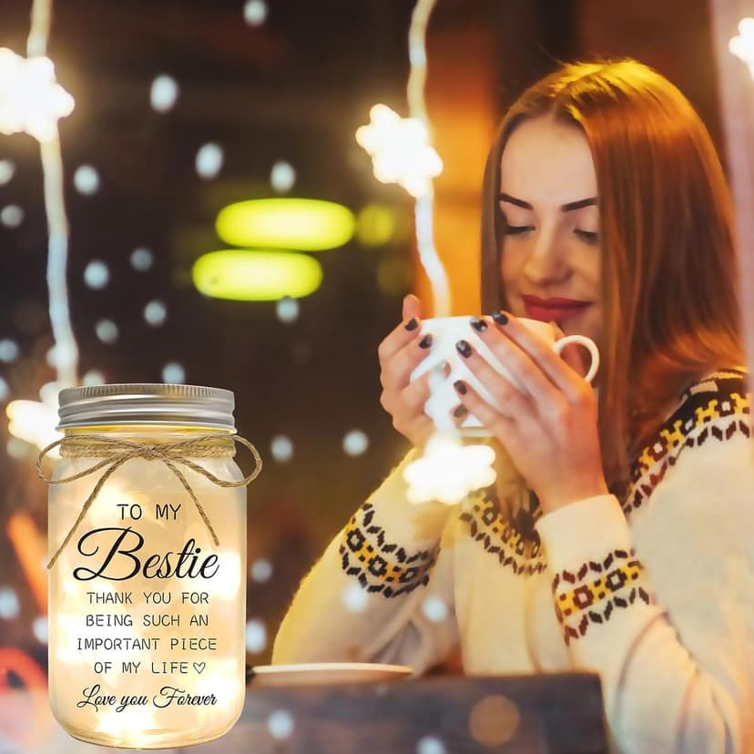 Bestie Gifts for Women Friendship - Mason Jar Night Lights for Friend, Gifts for Friends Female, BFF Soul Sister Work Bestie Gifts for Women, Birthday Thankgiving Christmas Gifts